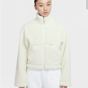 white vintage nike sportswear swoosh sherpa jacket